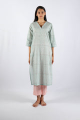 Blue Hand Block Printed Cotton Straight Kurta