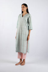 Blue Hand Block Printed Cotton Straight Kurta