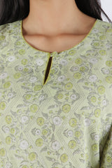 Green Floral Hand Block Printed Cotton Kurta