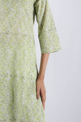 Green Floral Hand Block Printed Cotton Kurta