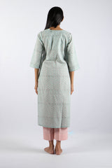 Blue Hand Block Printed Cotton Straight Kurta