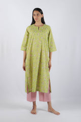 Green Hand Block Printed Cotton Kurta