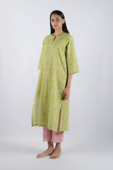 Green Hand Block Printed Cotton Kurta