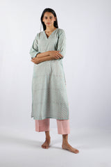 Blue Hand Block Printed Cotton Straight Kurta