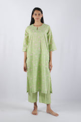 Green Hand Block Printed Cotton Kurta