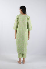 Green Hand Block Printed Cotton Kurta