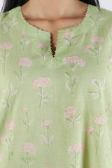 Green Hand Block Printed Cotton Kurta