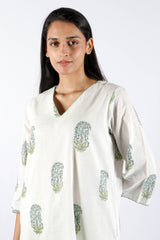 Off-White Hand Block Printed Cotton Straight Kurta