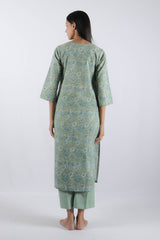 Green Floral Hand Block Printed Cotton Kurta