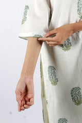 Off-White Hand Block Printed Cotton Straight Kurta