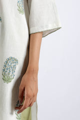 Off-White Hand Block Printed Cotton Straight Kurta
