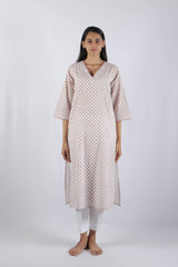 White & Pink Block Printed Cotton Straight Kurta