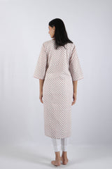 White & Pink Block Printed Cotton Straight Kurta