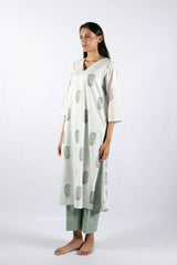 Off-White Hand Block Printed Cotton Straight Kurta