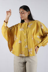 Cotton Poplin Kaftan Top - Yellow