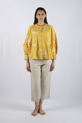 Cotton Poplin Kaftan Top - Yellow