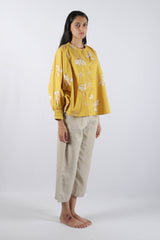 Cotton Poplin Kaftan Top - Yellow