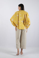 Cotton Poplin Kaftan Top - Yellow