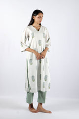 Off-White Hand Block Printed Cotton Straight Kurta
