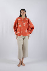 Rust Cotton Poplin Kaftan Top