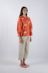 Rust Cotton Poplin Kaftan Top
