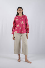 Pink Floral Poplin Kaftan Top