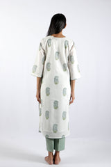 Off-White Hand Block Printed Cotton Straight Kurta