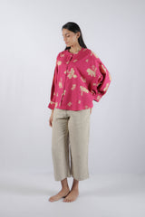 Pink Floral Poplin Kaftan Top