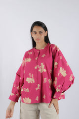 Pink Floral Poplin Kaftan Top