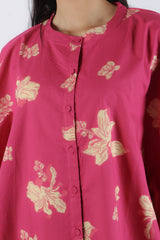 Pink Floral Poplin Kaftan Top