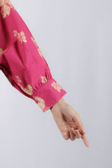 Pink Floral Poplin Kaftan Top