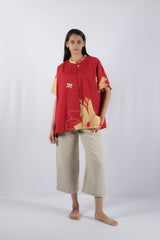 Maroon Floral Poplin Kaftan Top