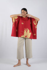 Maroon Floral Poplin Kaftan Top