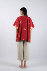 Maroon Floral Poplin Kaftan Top