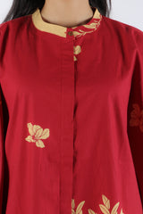 Maroon Floral Poplin Kaftan Top