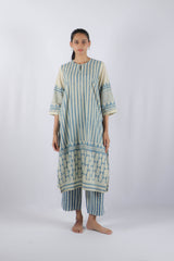 White Hand Block Printed Cotton Kurta