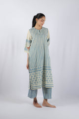 White Hand Block Printed Cotton Kurta
