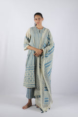 White Ajrakh Block Printed Cotton Dupatta