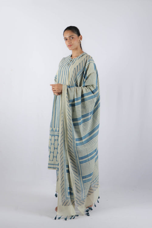 White Ajrakh Block Printed Cotton Dupatta