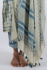 White Ajrakh Block Printed Cotton Dupatta