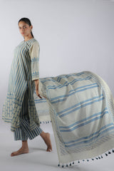 White Ajrakh Block Printed Cotton Dupatta