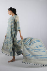 White Ajrakh Block Printed Cotton Dupatta