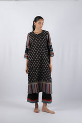Black Hand-Block Ajrakh Printed Cotton Straight Kurta