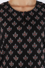 Black Hand-Block Ajrakh Printed Cotton Straight Kurta