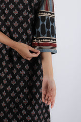 Black Hand-Block Ajrakh Printed Cotton Straight Kurta