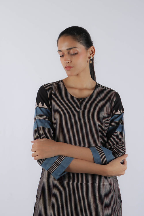 Black Ajrakh Block Printed Cotton Straight Kurta