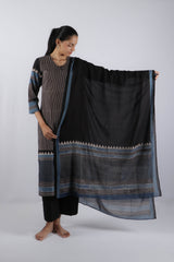 Black Ajrakh Block Printed Cotton Dupatta