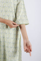 Green Hand Block Printed Cotton Kurta Set
