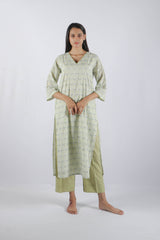 Green Hand Block Printed Cotton Kurta Set