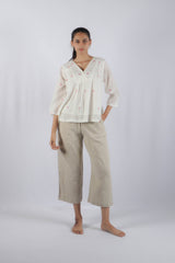 White Jamdani Cotton V-Neck Top